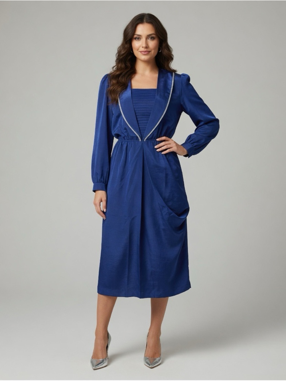 Vintage 80s/90s Cobalt Blue Shantung Evening Dress by Silhouettes